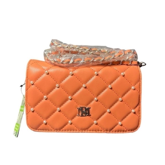Badgley Mischka Diamond Quilted Crossbody Bag W/ Pearls Coral - Picture 2 of 8